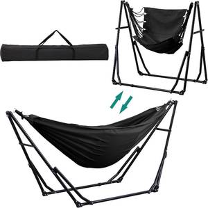 lot 401554 image: Ainfox Hammock with Foldable Stand, 2 in 1 Hammock and Swinging Chair with Carrying Bag, Portable Camping Chair Suitable for Outside, Swing,Patio,Garden,Camping Trip Black
