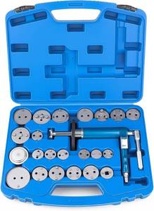 lot 401555 image: 23PCS Pneumatic Brake Caliper Compression Tool Kit, Air Operated Brake Piston Wind Back Tool Set with Adapters for Brake Pad Replacement, Suitable for Automotive Maintenance and Repair