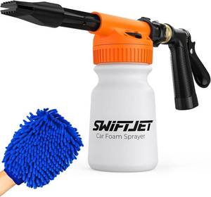 lot 401556 image: SwiftJet Car Wash Foam Gun  Microfiber Wash Mitt - Foam Cannon Works with Any Soap - Garden Hose Car Foam Sprayer - Car Wash Kit - Car Accessories Foam Blaster (Orange Foam Gun with Mitt)