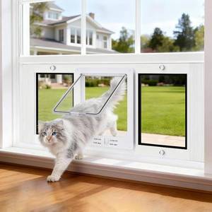 lot 401562 image: Quick-Fit Cat Door for Window of 27-32 Adjustable Width with Magnetic Auto Closure, Aluminum Frame Pet Door for Window Insert, Suitable for Most Medium Cats & Small Dogs (M 27-32)