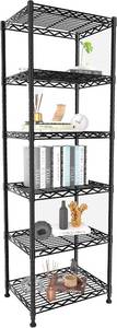 lot 401574 image: GIOTORENT 6-Tier Storage Shelves Standing Shelving Metal Units, Adjustable Height Wire Shelf Display Rack for Pantry Laundry Bathroom Kitchen 16.6 x 11.8 x 63, Black
