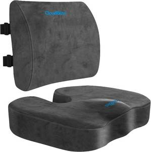 lot 401575 image: CloudBliss Ergonomic Seat Cushion & Lumbar Support Pillow Set, Grey, Large