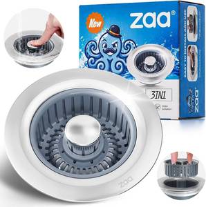 lot 401609 image: zaa 3 in 1 Kitchen Sink Drain Strainer Stopper Removable Basket Pop-Up