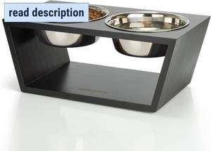 lot 101709 image: Pawfect Pets Elevated Dog Bowl Stand- 7 Raised Dog Bowl for Medium Dogs. Pet Feeder with Four Stainless Steel Bowls (Black)