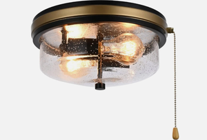 lot 101728 image: Retails for $120 Matte Black 2-Light Flush Mount Ceiling Light with Seeded Glass and Pull Chain