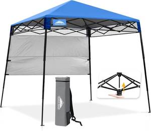 lot 101715 image: EAGLE PEAK Day Tripper 8x8 Slant Leg Lightweight Compact Portable Canopy wBackpack Easy One Person Set-up Folding Shelter and 36 Square Feet of Shade, (Blue)