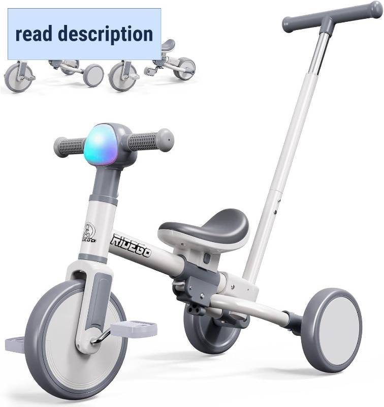 lot 251723 image: Ridego 5-in-1 Toddler Tricycle for 1-3 Year Olds with Parent Push Handle