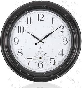 lot 111743 image: Atomic Outdoor Wall Clock 18 Inch Sealed Outdoor Waterproof Clock with Temperature, Auto-Set Time, Easy to Read - Large Patio, Pool Clock for Outside, Backyard, Garden