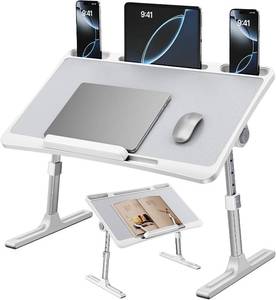 lot 111755 image: Laptop Desk for Bed,Adjustable Height Lap Desks Bed Tray,Portable Folding Couch Table with Bookstand,Car Rear Seat Sofa Floor Laptop Tray Stand for Adults Kids Eating Breakfast,Writing,Reading