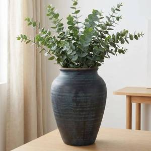 lot 111759 image: 14.17 Blue Ceramic Vase, Rustic Farmhouse Living Room Home Decor