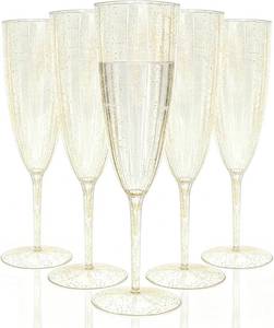 lot 111764 image: 36 PCS Gold Glitter Plastic Champagne Flutes, 6 oz Disposable Wine Glasses, Reusable Cocktail Cups Party Supplies for Party Wedding Toasting Birthday Bridal Shower