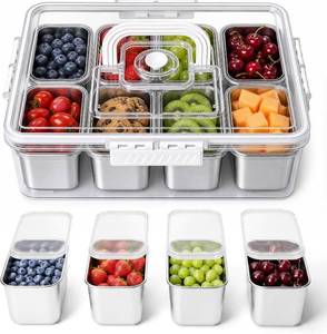 lot 111766 image: Homelove Snackle Box Container, Snack Container Divided Serving Tray with 8-Compartment Snack Platter, Lid and Handle, Food Organizer for Outdoor Travel Party Beach Picnic