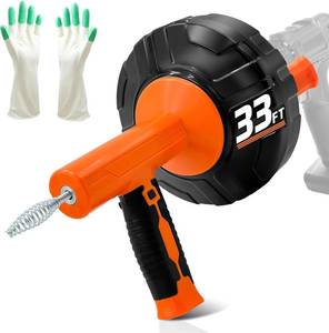 lot 211673 image: Drainsoon Auto Feed Plumbing Auger, 33 Ft Drain Snake Clog Remover with Gloves, Drill-Compatible Flexible Cable for Bathroom, Kitchen, Tub & Floor Drains