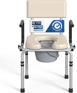 lot 211695 image: Retails for $110 Bedside Commode, Portable Toilet Potty with Padded Seat Backrest