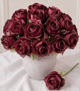 lot 211701 image: Ivydale 18pcs Burgundy Roses Artificial Flowers, Fake Roses Silk Flowers with Stems Realistic Bouquet for Wedding Party Home Decoration DIY Centerpiece Floral Romantic Gifts
