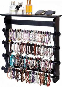 lot 211703 image: 4-Tier Wall-Mounted Wooden Bracelet Holder   Black Jewelry Display with Storage Shelf, Hanging Organizer for Bracelets, Bangles, Watches, Necklaces & Accessories   Space-Saving Jewelry Rack for Home