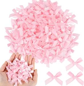 lot 211714 image: NEBURORA 100 Pcs Mini Pink Satin Fabric Ribbons Bows with Dot Stickers