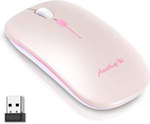 lot 211715 image: Wireless Bluetooth Mouse, Rechargeable USB Optical Mouse, LED Slim Dual Mode(Bluetooth 5.2 and 2.4G) Wireless Mouse for Laptop, PC, Mac OS, Android, Windows (Type C Charging Port, Pink)