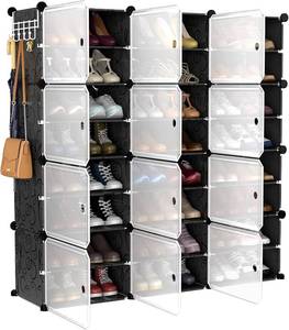 lot 311577 image: VTRIN Portable Shoe Organizer 48 Pair Tower 4 Tiers Rack for Entryway Shelf Storage Cabinet Stand for Heels Boots Slippers Cabinet Narrow Standing Stackable Space Saver Shoe Rack Black
