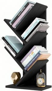 lot 311589 image: YMYNY 4 Tier Tree Bookshelf, Small Bookcase, Modern Wood Book Storage Rack, Freestanding Book Shelf for BooksMoviesCDs, Narrow Display Rack for Living Room, Home Office, Black UHBC014B