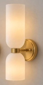 lot 311590 image: Retails for $130 Bathroom Wall Sconces Set of One - Gold Milk Glass Dimmable Light Fixture