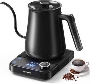 lot 311595 image: Gooseneck Electric Kettle HIYAKOI with  1  Temperature Control, Pour Over Kettle for Coffee & Tea, 1200W Rapid Heating, Stainless Steel Water Boiler with 12H Keep Warm & Built-in Timer, 0.8L27oz