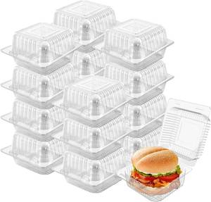 lot 411515 image: 100 Pack 5 x 5 inch Clear Plastic Disposable Clamshell Container,Hinged Take Out Clamshell Dessert Container with Lid Takeout Tray Disposable Food Clamshell Containers for Dessert,Cakes,Sandwiches