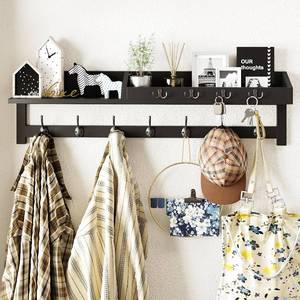 lot 411516 image: AMBIRD 35 inch Wall Hooks with Shelf, Coat Rack Wall Mount, Large Coat Hanger for Wall, Entryway Shelf with 7 Dual Coat Hooks, 4 Key Hooks and Mail Organizer, Wooden Key Holder Rack (Black)