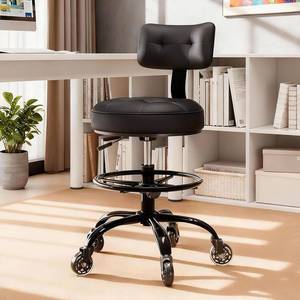 lot 411523 image: Retails for $120 Office Drafting Chair with Footrest, Tall Height Adjustable Stool with Back Support, Heavy Duty Rolling Stool Chair with Wheels for Office Home Kitchen Bar Shop Guitar Studio Vanity, Black