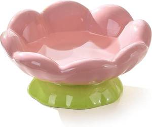 lot 411524 image: Cute Flower Ceramic Elevated Shallow Cat Bowl for Food & Water