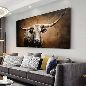 lot 411525 image: ZESTRILIA Brown Rustic Longhorn Bull Wall Art Modern Canvas Painting Prints Artwork Office Hallway Bedroom Living Room Decor (40x20 Inches)
