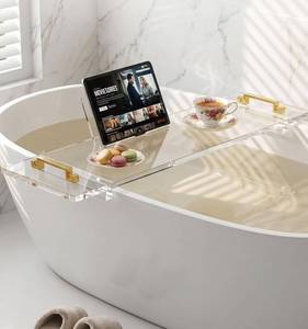 lot 411535 image: Retails for $160 42 transaprent Bathtub Caddy with Gold Handle for Luxury Bathroom Bathtub Acrylic Tray for Large Soaking Tub