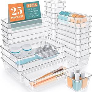 lot 411541 image: 25 PCS Clear Plastic Drawer Organizer, Makeup Organizers and Storage Bins