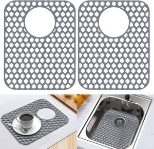 lot 411549 image: 2 Pack Silicone Sink Protector Mat for Kitchen Sink Rear Drian Gray