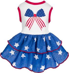 lot 411555 image: Fitwarm Patriotic Bowknot Tiered Ruffle Dog Dress, 4th of July Clothes for Small Dogs Girl, Pet Outfit, Royal Blue, Red, White, Small
