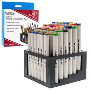 lot 411556 image: U.S. Art Supply 60 Hole Multi-Level Plastic Organization Rack Pencil, Brush & Supply Holder - Desk Stand Holding Rack
