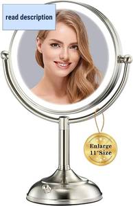 lot 311561 image: VESAUR 11.8 Extra Large 17 Tall Lighted Makeup Mirror, 1X5X10X 3-Sided Magnifying Mirror with 96 LEDs, 3 Color Dimmable Lights, 360  Swivel Dual Power Vanity Mirror, Nickel Finish Luxury Gift Box