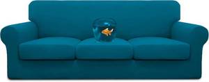 lot 171445 image: Easy-Going Waterproof 4 Pieces Couch Cover for 3 Cushion Peacock Blue