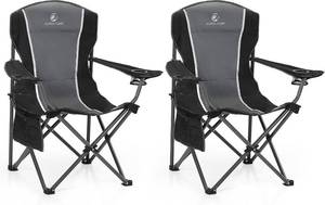 lot 171452 image: ALPHA CAMP Oversized Camping Folding Chair - Heavy Duty Steel Frame Support 350 LBS, Collapsible Padded Arm With Cup Holder, Quad Lumbar Back, Portable for OutdoorIndoor