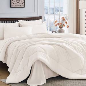 lot 171453 image: HEVUMYI 7-Piece Queen Comforter Set, Ivory Bed in a Bag