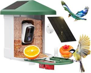 lot 171462 image: Retails for $117 HARYMOR Smart Bird Feeder with Camera - AI Identify Birds Species, Solar Powered Bird House with Cam, 2L Large Capacity, 2K HD Video Live Stream, Instant Arrival Alerts - Green