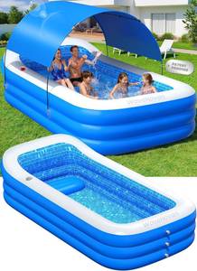 lot 171472 image: 2026 Inflatable Pool with Canopy,Upgraded Blow Up Pool for Adults&Kids,Large Inflatable Pool with Seat and Big Backrest,Kiddie Pool with Shade,Kid Swimming Pool for Backyard 110x63x20Blue