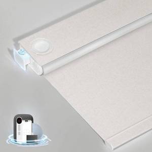 lot 171473 image: No-Drill Motorized Blackout Blinds with Remote, Linen, 34 x 64