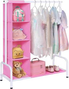 lot 171482 image: Univivi Kids Clothing Rack with Hanging Organizer, 43 Inch, Pink and White