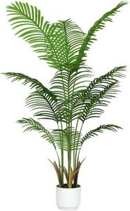 lot 171483 image: 4FT Artificial Palm Tree Indoor with White Pot, Realistic Leaves, 9 Trunks Adjustable Branches, Tall Faux Fake Palm Plant, Ideal for Living Room Bedroom Office Home Interior Aesthetic Decor