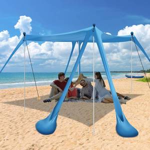 lot 271493 image: Beach Canopy Tent Sun Shade with 6 Sandbags, Beach Tent Sun Shelter UPF 50 UV Protection, Poles and Ground Pegs and Anti-Wind Ropes for Outdoor, Camping, Backyard and Picnics