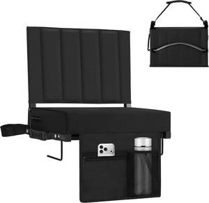 lot 271497 image: Stadium Seat for Bleachers with Back Support, Portable Bleacher Seat with Wide Comfy Padded Cushion, Metal Hook, Folding Stadium Chair with Shoulder Strap, Carry Handle, Cup Holder, Black