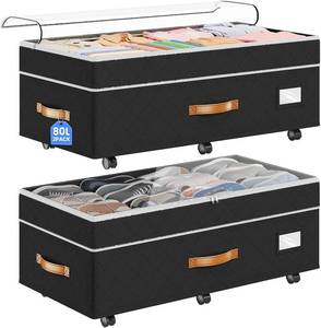 lot 271504 image: Budding Joy 80L 2 Pack Adjustable Under Bed Storage with Wheels