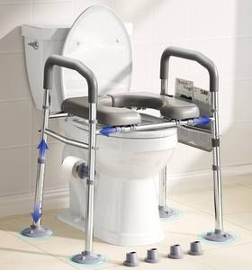 lot 271508 image: Bluelog Raised Toilet Seat Risers for Seniors with Handles, Grey