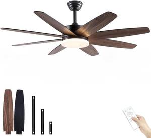 lot 271511 image: Retails for $130 52 Inch Modern Black Ceiling Fan with Light, Remote, 8 Blades, DC